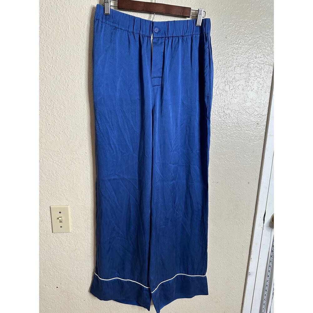 Naked Cashmere Florence Pajama Set 100% Silk Blue White Piping Womans M - Picture 3 of 12